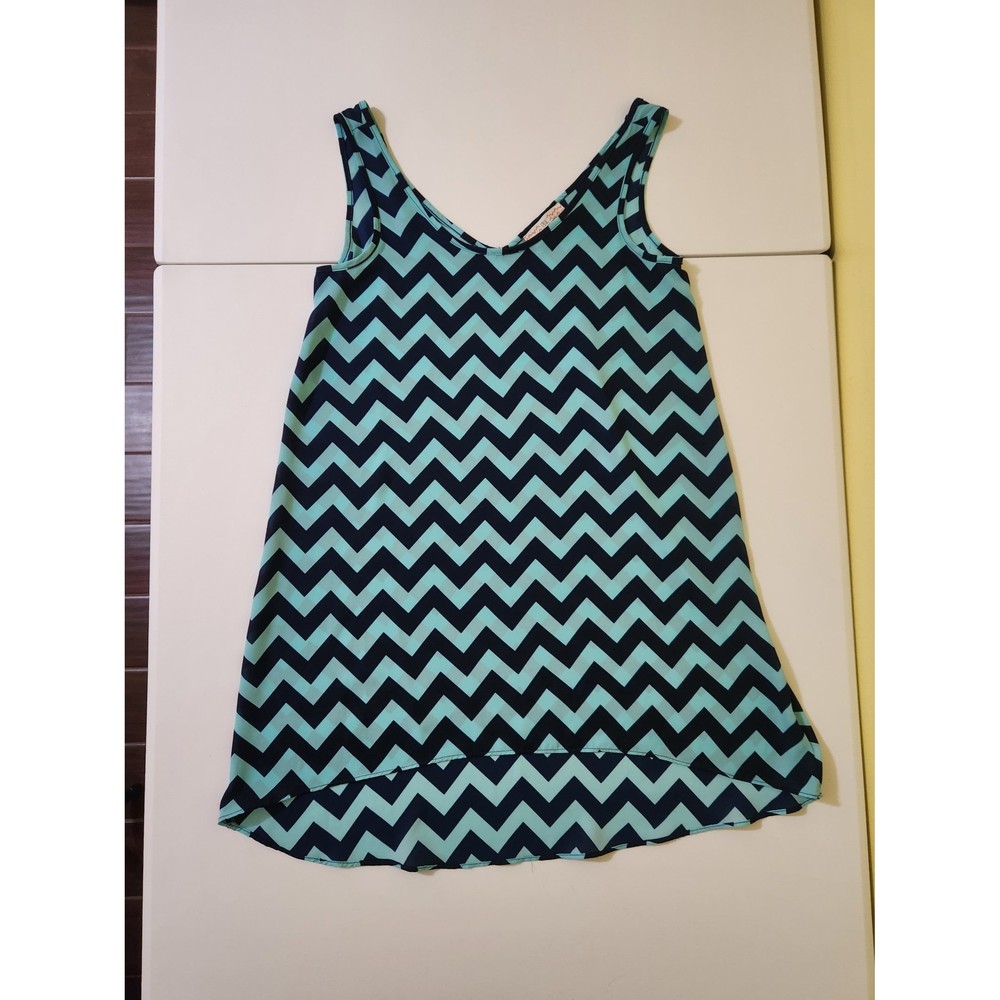 Pink Republic chevron teal navy hi-low tank top